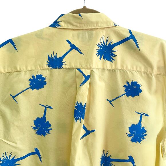 Arizona Yellow Blue Palm Tree Print Button Up Shirt Short Sleeves Mens Large - Picture 4 of 8
